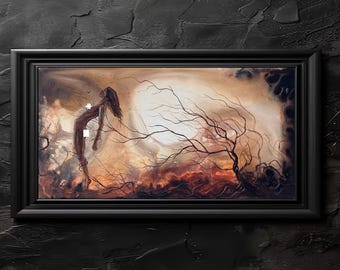 Self Sacrificial - Dark Fantasy Art Print -  Woman Offering Body to Twisting Surreal Trees