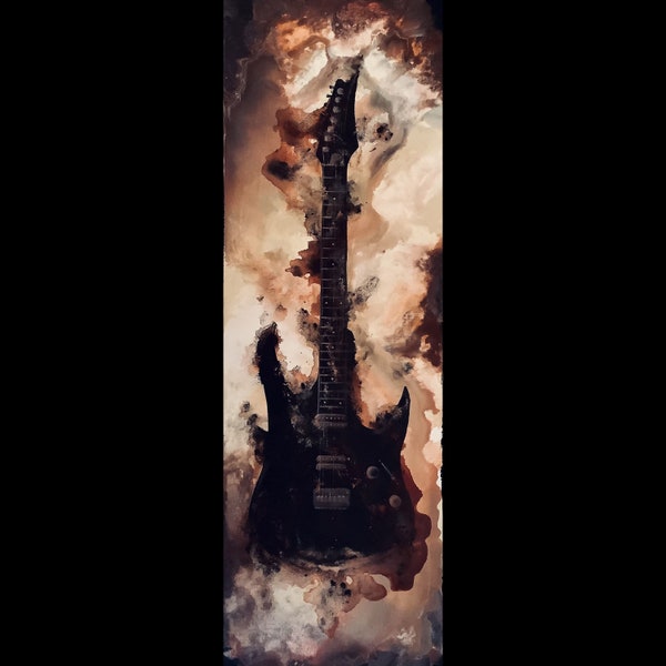 Distortion - Lustrous Art Print - Rustic 7-String Guitar on Bronze Abstract Background