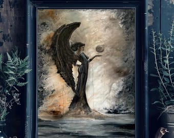 Beyond Salvation - Angelic Art Print - Sad Fallen Angel Woman in Surreal Landscape