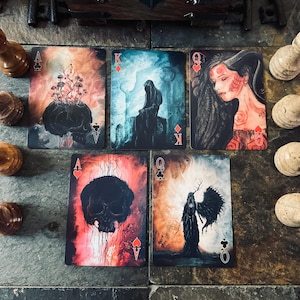 Cryptic - Classic 52-Card Poker Playing Deck featuring Dark Cloaked Spirits, Skulls, and Surreal Witchy Artwork