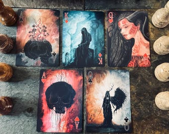 Cryptic - Classic 52-Card Poker Playing Deck featuring Dark Cloaked Spirits, Skulls, and Surreal Witchy Artwork