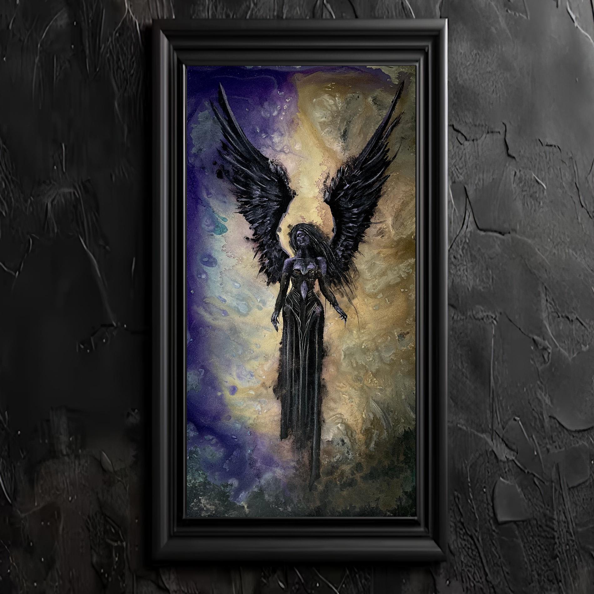 The Forsaken - Printable Art - Fallen Angel With Dark Wings and