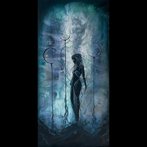 Unloved - Dark Art Wall Print - Gloomy Sad Medusa Goddess Weeps atop Moon Pillars image 6