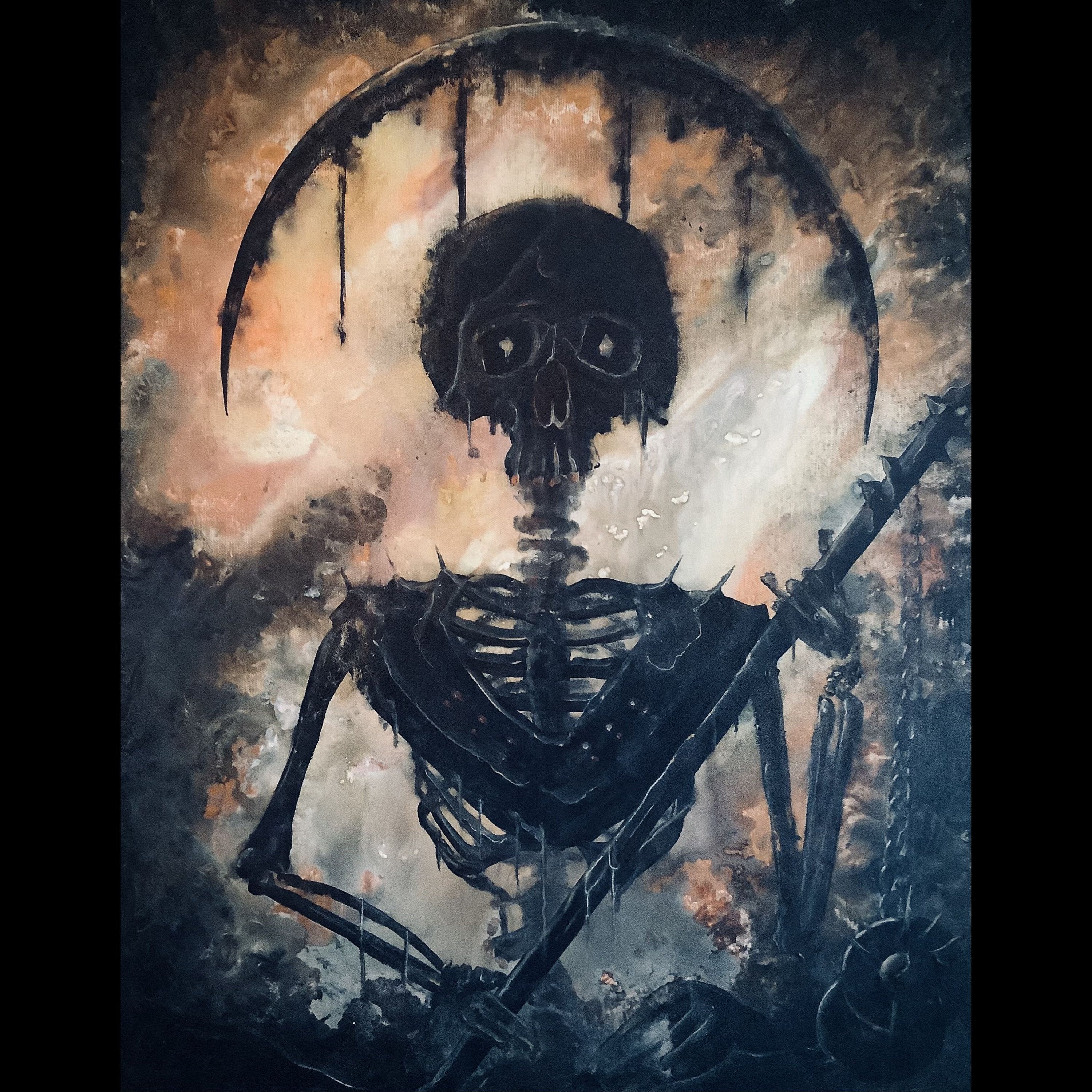 Servant of Sorrow - Original Canvas Painting - Sad Skeleton