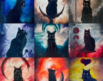 Commission Reservation - Custom Haunted Cat Art - Exclusive Black Cat Painting - Reserve Your Unique & Personalized Acrylic Artwork Here