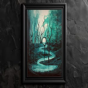 Wending Water - Fantasy Landscape Art Print - Pale Stream Winds from Otherworldly Portal through Surreal Faerie Forest