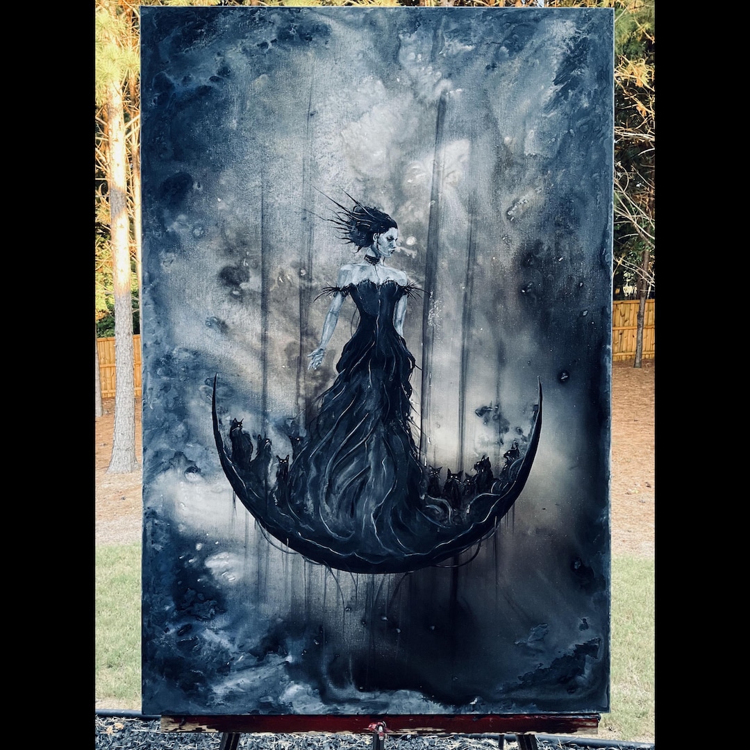 Black Moon Baroness Original Canvas Painting Gothic Dark Queen Holds ...