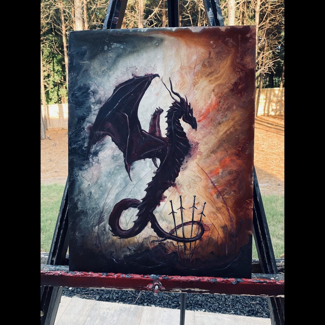 Darkscale the Deathless - Original Painting - Serpent Black Dragon ...