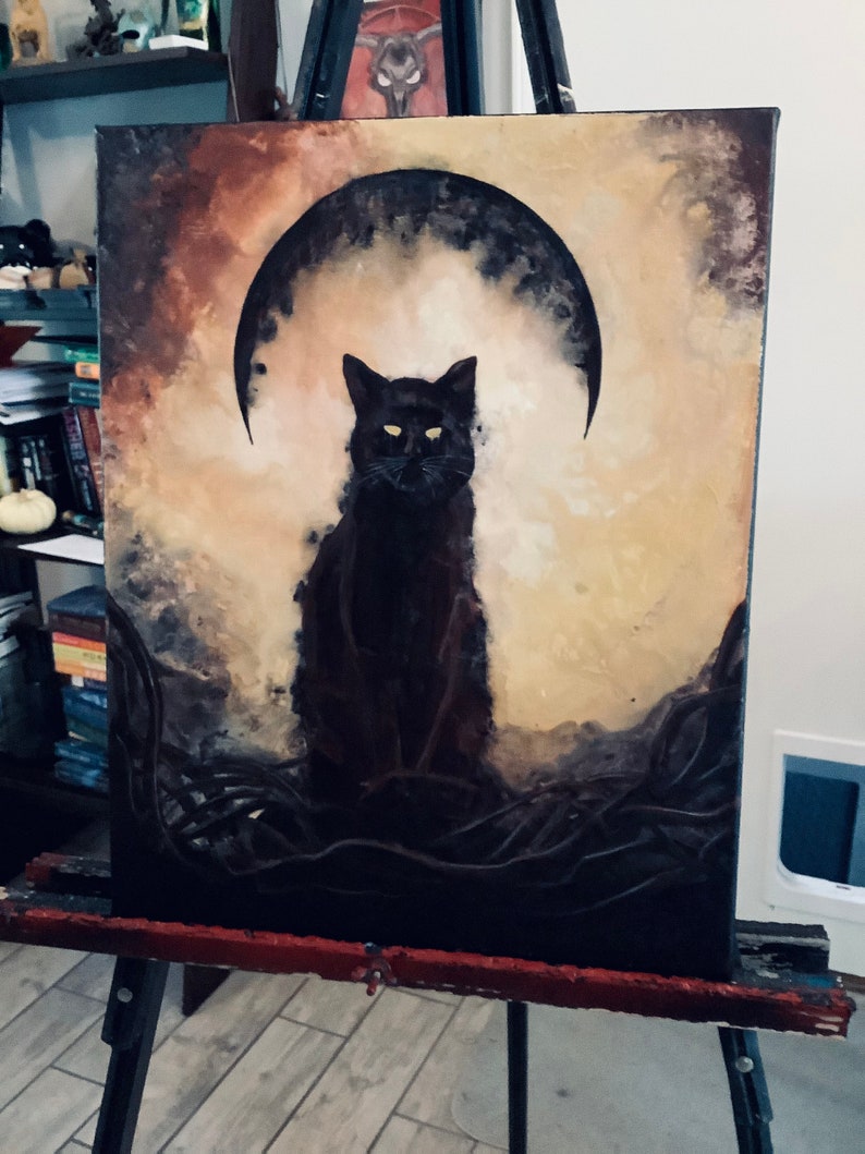 Secret of the Moon Lustrous Art Print Haunting Cat in Dark | Etsy