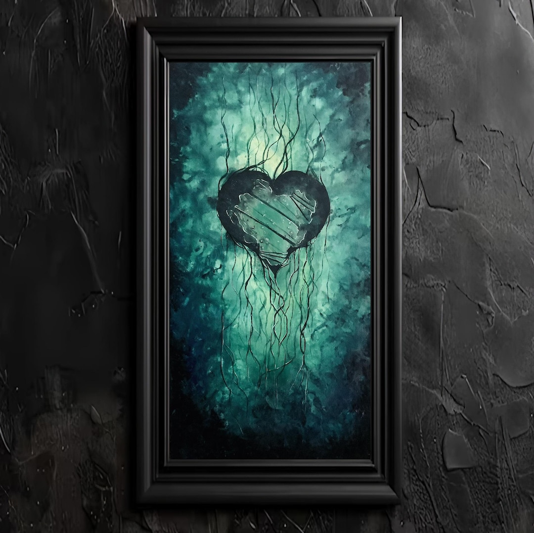【中古】 Reflections of the Dark Heart KateWax The Heart Reforged - Dark Art Print - Deep Green Broken Heart