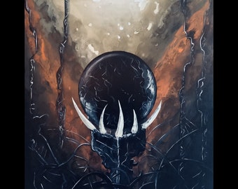 Orb of Souls - Original Canvas Painting - Dark Relic Sphere Artifact in Surreal Haunting Background
