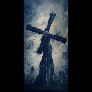 Shadowmill Original Painting Dark Gloomy Windmill Resting Sleepily in Surreal Medieval Town image 1