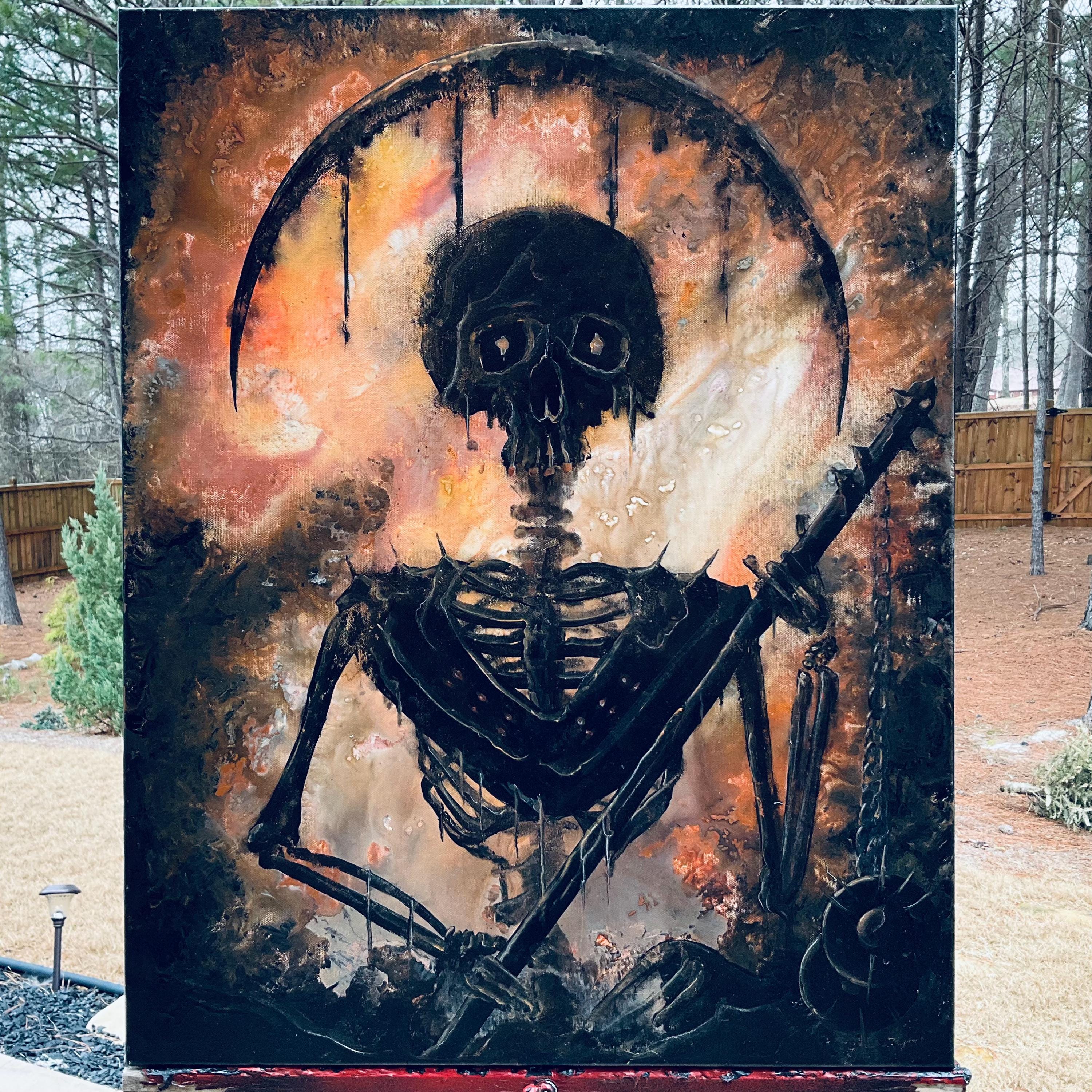 Servant of Sorrow - Original Canvas Painting - Sad Skeleton