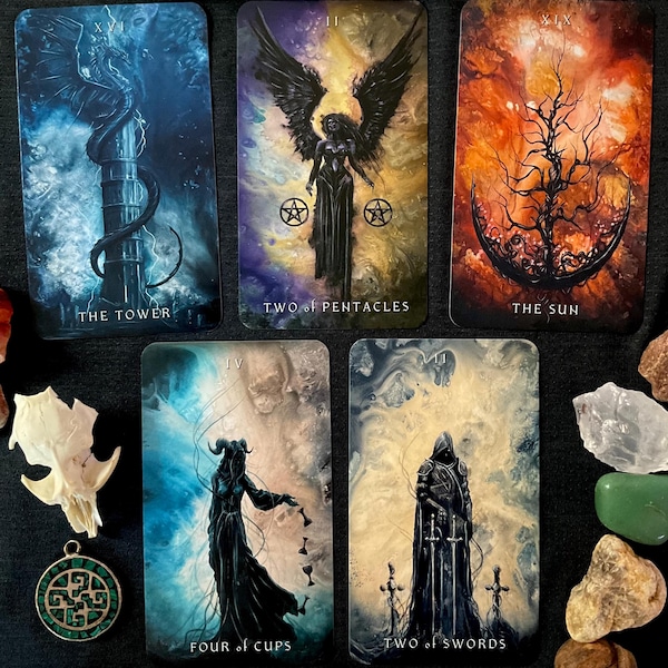 Dark Fantasy Tarot - 78 Card Tarot Deck Featuring Original Shadowy, Otherworldly, & Gothic Character Art