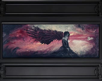 Seraph of Sorrow - Dark Gothic Art Print - Sad Fallen Archangel with Shadowy Feather Wings
