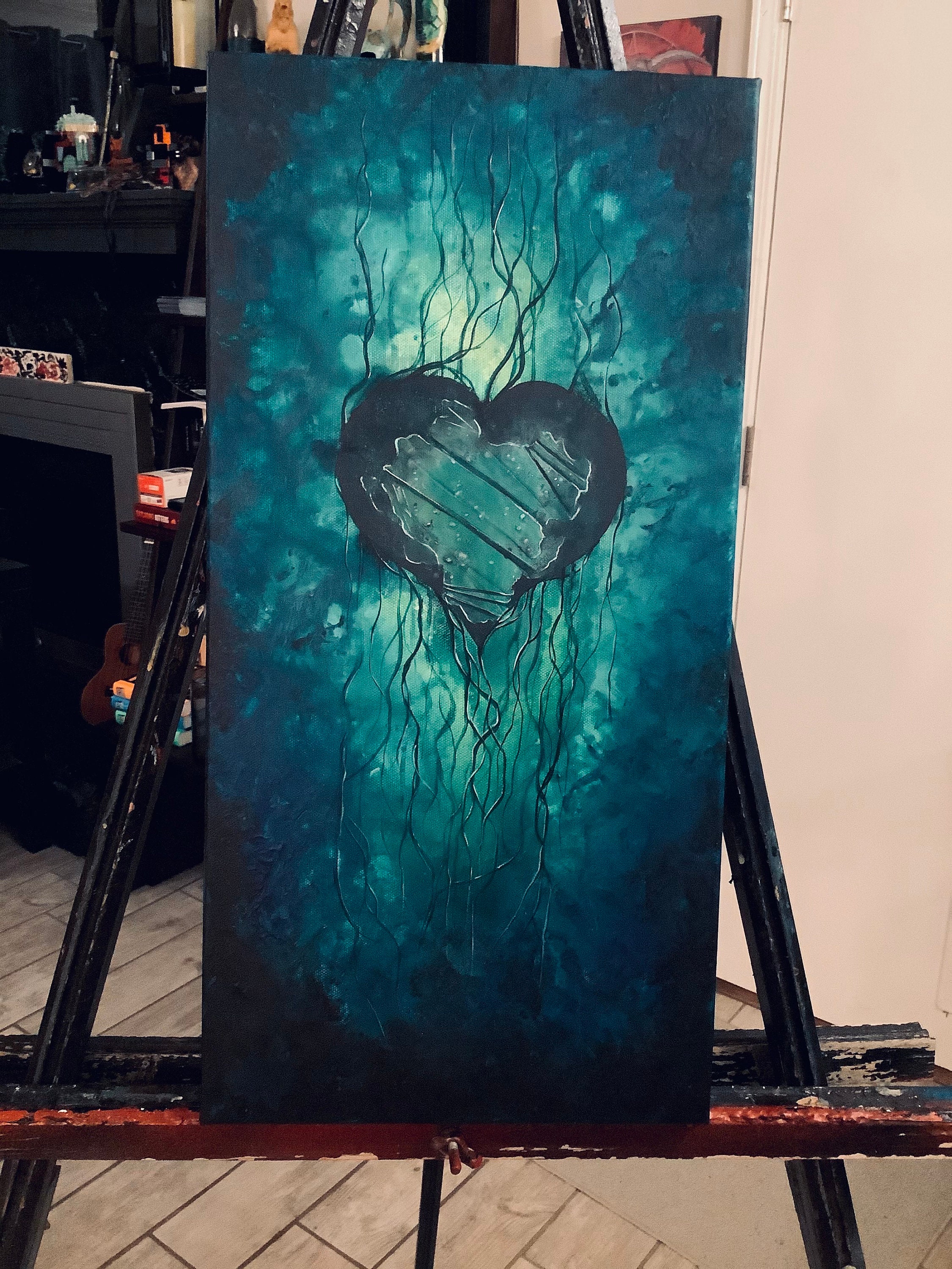 The Heart Reforged - Dark Art Print - Deep Green Broken Heart