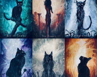 Tarot Cat Art Print Bundle  - Set of Six Lustrous Art Prints Featuring Haunted Cats in Surreal Settings - From the Haunted Cat Tarot Deck