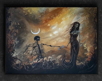 Reality Has Become My Dream - Dark Art Print - Skeleton Pours Woman from Wine Glass
