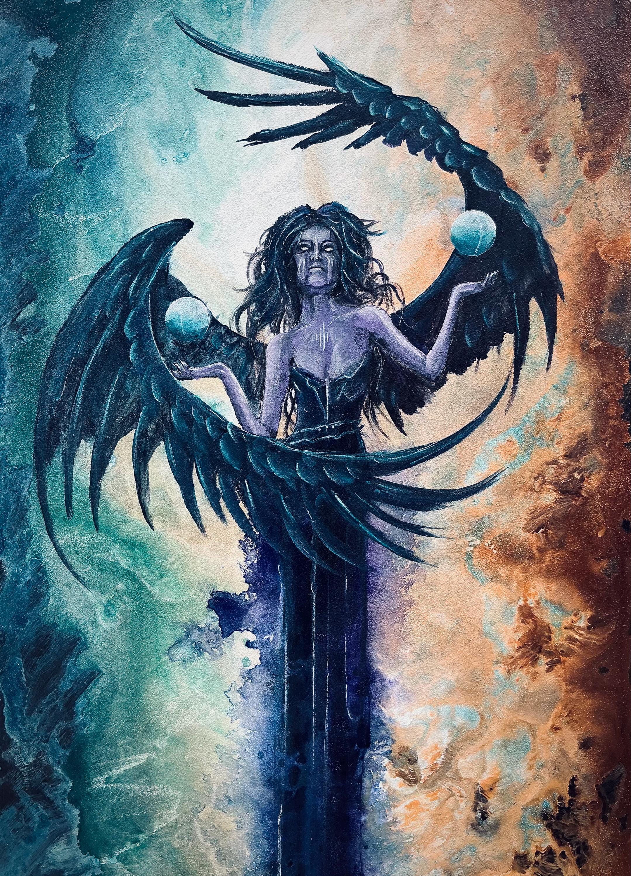 Weeping for Lost Worlds - Original Wood Panel Painting - Fallen