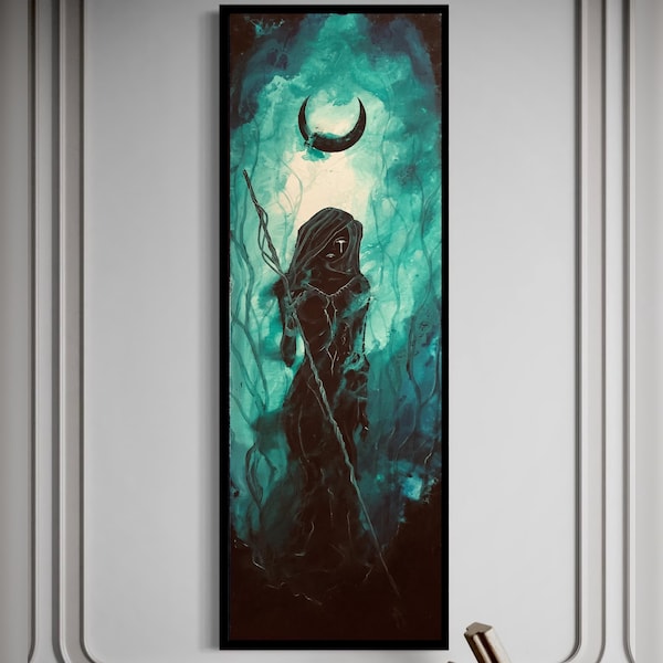 La gloria de la bruja verde - Lámina de arte oscuro - Silueta de chica con bastón mágico