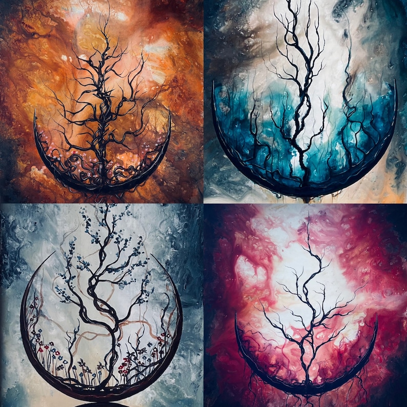 Finished Soul Moon Commission Painting Unique Custom Surreal Paintings w/ Crescent Moons, Trees, and Shadowy Landscapes image 2