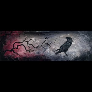 Lost in a Dream - Gothic Art Print - Lonely Crow Sitting on Stark Branch as Dark Trees Limbs Reach Out in Surreal Landscape