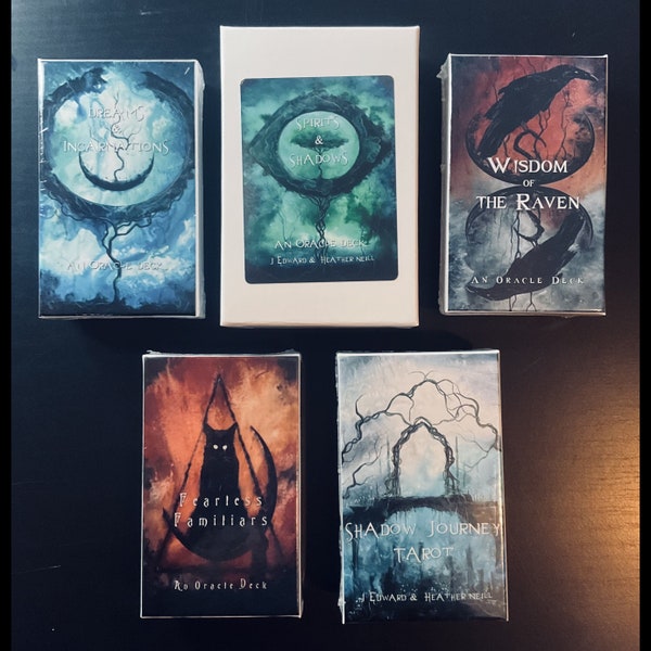 Five Deck Big Bundle - Four Oracle Decks & One Tarot Deck - See Description for Details - Shadowy, Surreal, and Feline Art