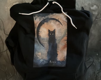 The Moon - Silky Soft Unisex Pullover Hoodie - Haunted Cat Fearless Familiar Tarot Card Logo on Cozy Luxurious Fabric