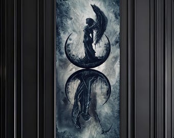 All Must End - Gothic Art Print - Dark Angel and Grim Reaper on Surreal Moons