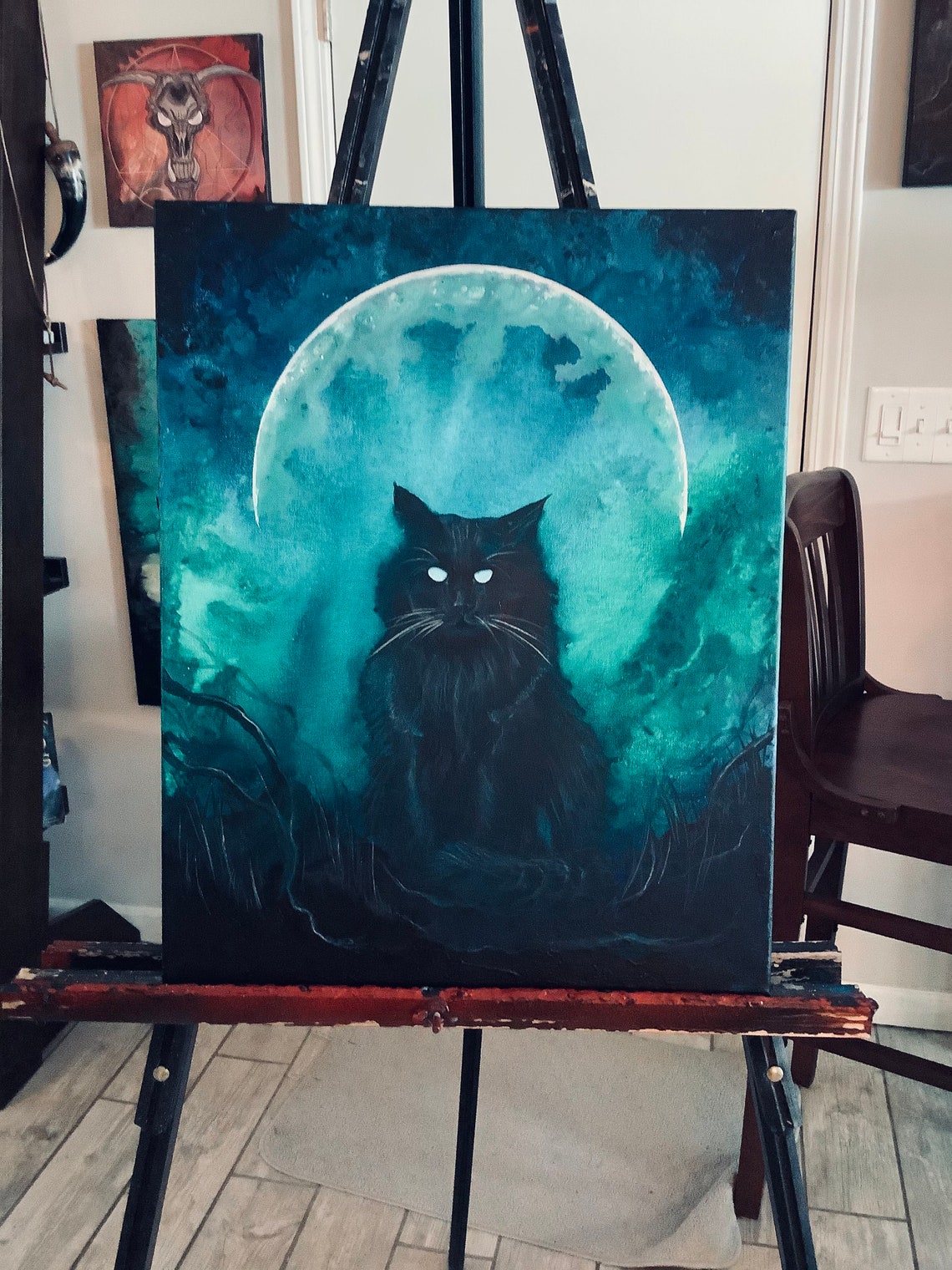 Moon King Lustrous Art Print Haunting Longhaired Cat Under | Etsy