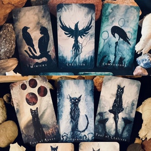 Lot Le chat et le corbeau - Un jeu de cartes Oracle La sagesse du corbeau et un jeu de tarots du chat hanté - Voir la description pour plus de détails