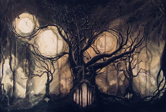 Join Me in Shadow Dark Art Print Haunted Forest Clutching Many