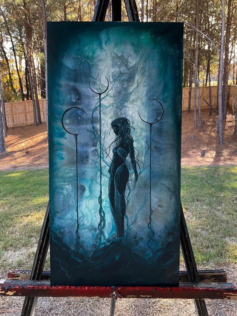 Unloved - Dark Art Wall Print - Gloomy Sad Medusa Goddess Weeps atop Moon Pillars image 4