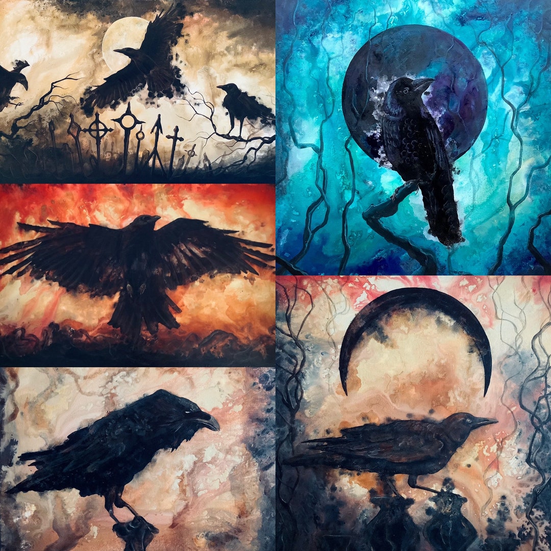 Haunted Corvid Art Bundle Five Printable Digital Art Downloads Ravens ...