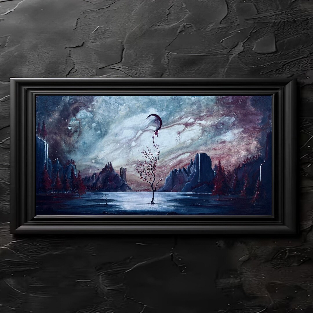 Ballad of the Blood Moon - Intense Art Print - Scarlet Crescent Moon ...