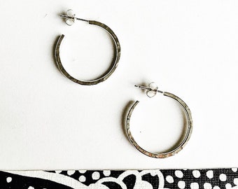 Minimalist small hammered silver hoops