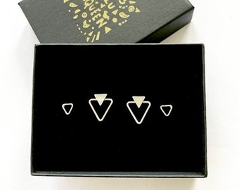 Minimalist silver triangles 2 pair stud earring gift set