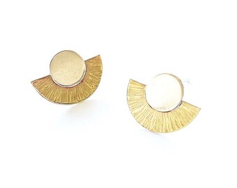Silver & brass geometric stud earrings