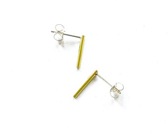 Minimalist brass bar studs earrings