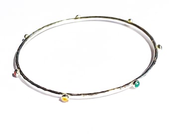 Silver Rainbow gemstone bangle