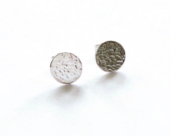 Hammered silver disc stud earrings