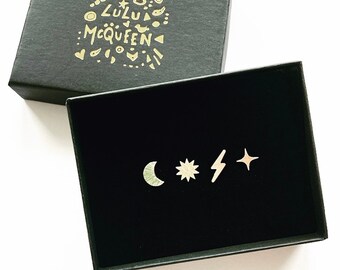 Celestial 4 silver stud earrings set