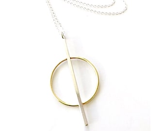 Brass & silver geometric necklace