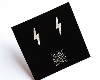 Silver lightning bolts studs earrings