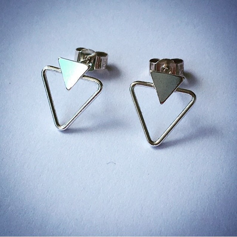 Silver triangle minimalist geometric stud earrings image 6