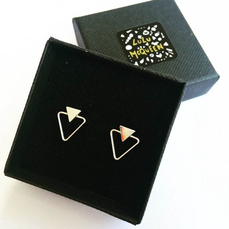 Silver triangle minimalist geometric stud earrings image 9