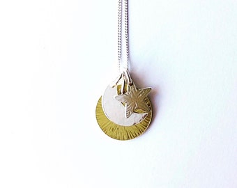 Sun moon & star multi pendant necklace