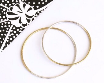 Hammered silver & brass bangle