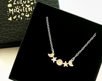 Silver star & moon necklace