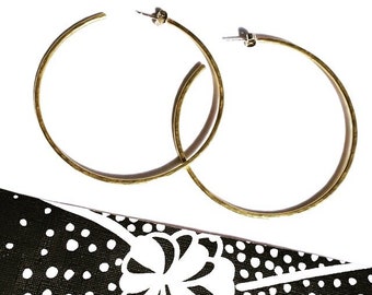 Large hammered brass hoops